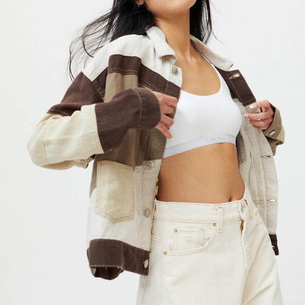 Brown Patchwork Bdg Jacket. Thin Jacket, Worn Once - image 1